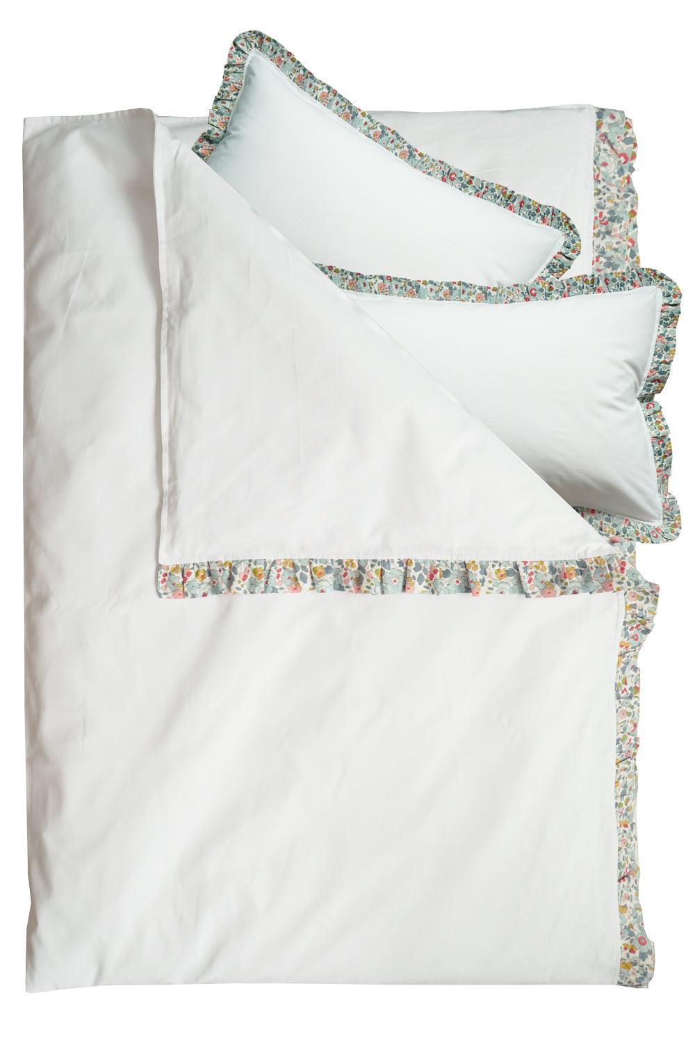 Frill-Edge White Duvet Set made with Liberty Fabric BETSY GREY - Coco & Wolf