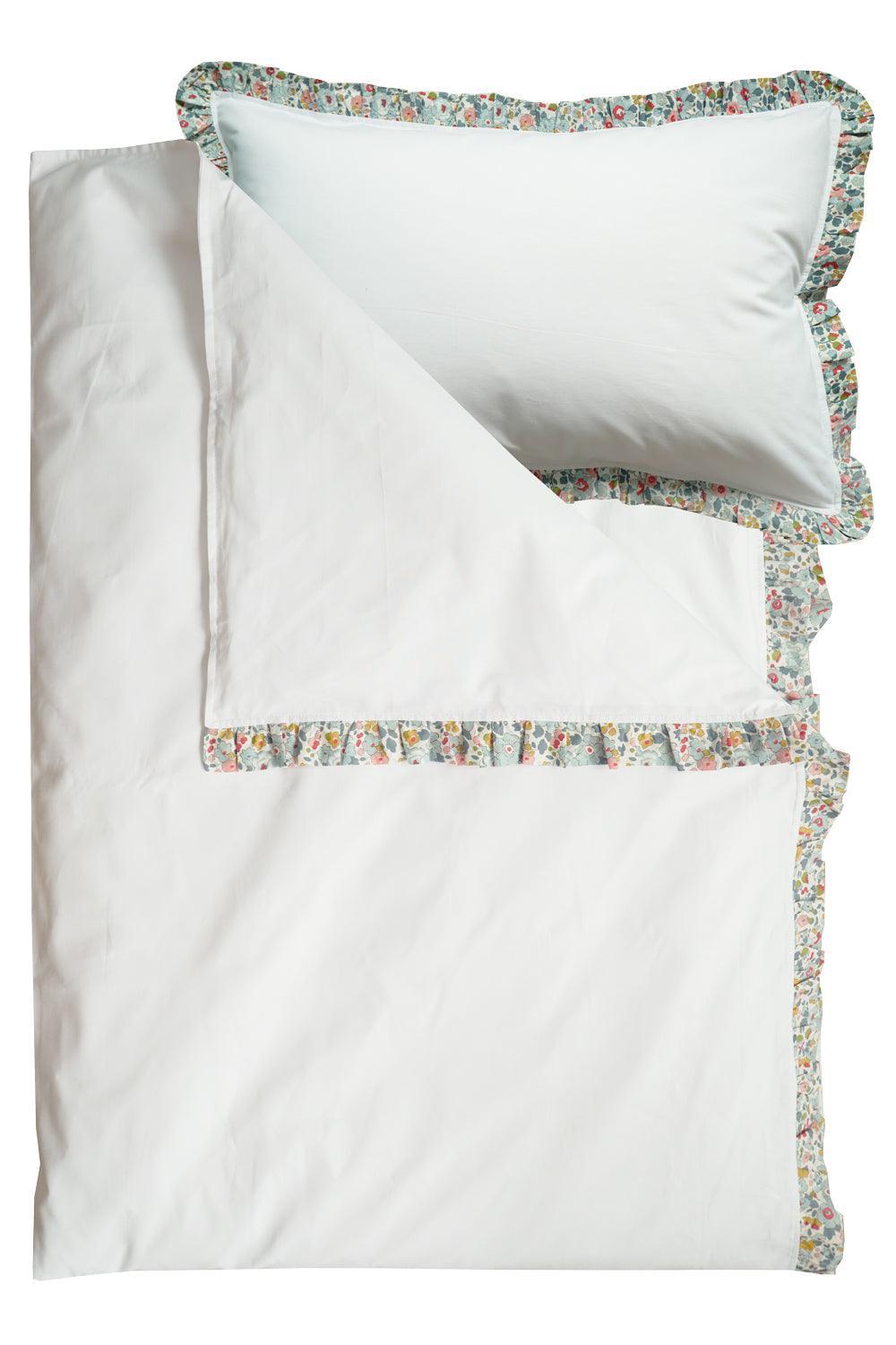 Frill-Edge White Duvet Set made with Liberty Fabric BETSY GREY - Coco & Wolf