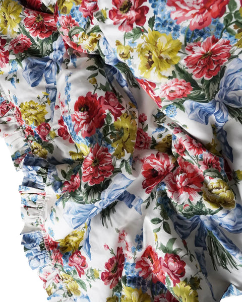 Reversible Ruffle-Edge Heirloom Quilt Made With Liberty Fabrics & Bridgerton Bow Bouquet Blue & Regency Trail China Blue