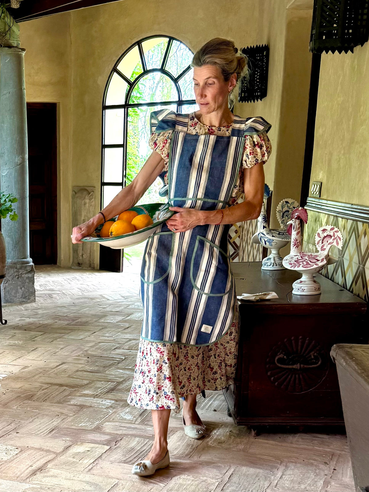 Full Frill Hosting Apron in Blue & White Stripe