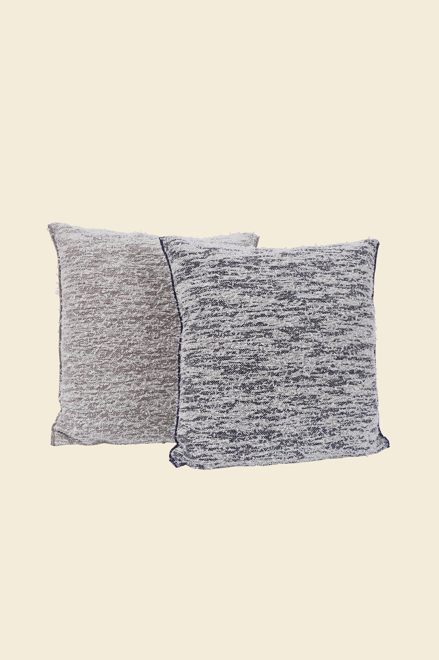 front view of beige fuzzy knit pillowcase in organic cotton and recycled polyamide