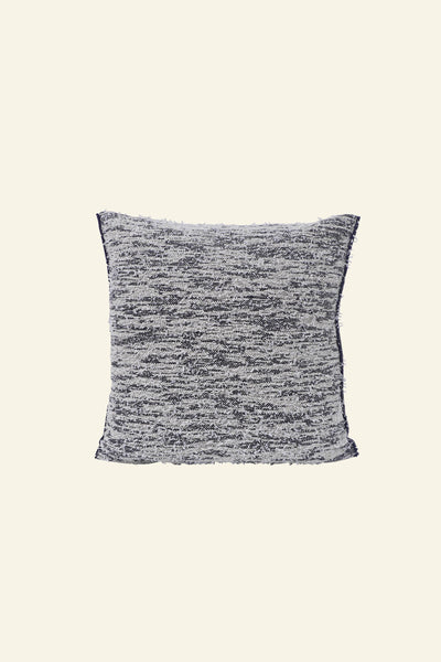 front side of navy fuzzy knit pillowcase in organic cotton and recycled polyamide on background