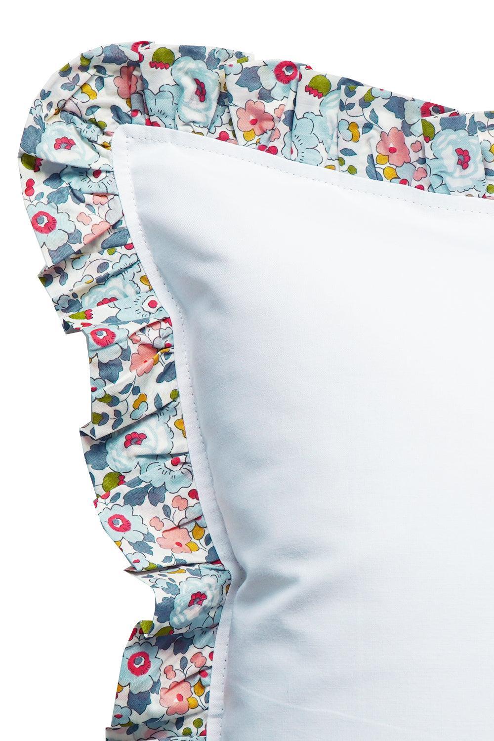 Frill Edge White Pillowcase made with Liberty Fabric BETSY GREY - Coco & Wolf
