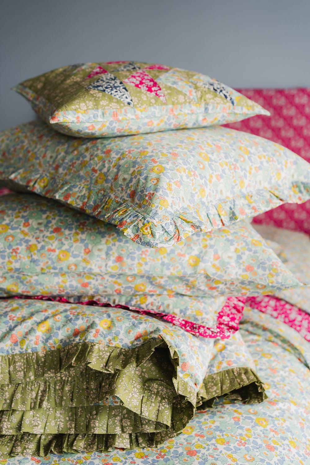 Frill Edge Pillowcase made with Liberty Fabric CAPEL FUCHSIA - Coco & Wolf