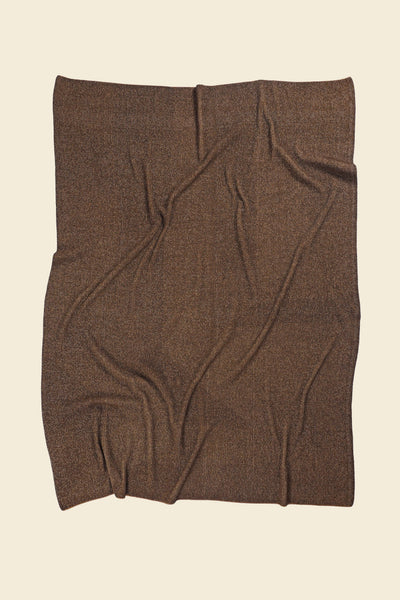 back side of brown/gold geometric ikat knit blanket in merino wool and organic cotton