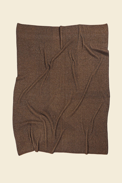 back side of brown/gold geometric ikat knit blanket in merino wool and organic cotton