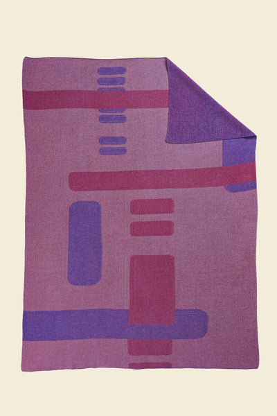 pink geometric column knit blanketwith flipped corner in merino wool and organic cotton