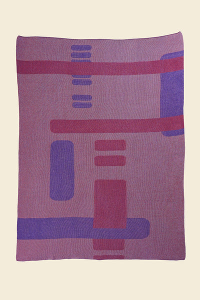 laid flat pink geometric column knit blanket in merino wool and organic cotton