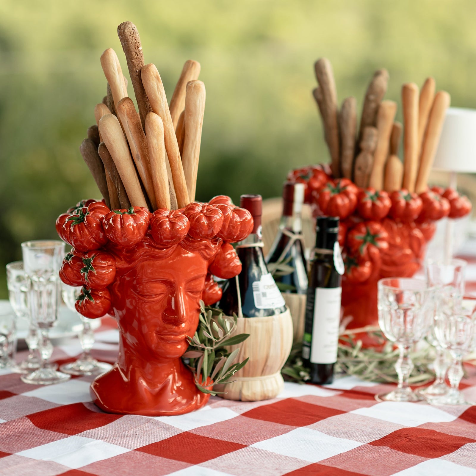 Giardino Reversible Tablecloth in Rosso/Rosa