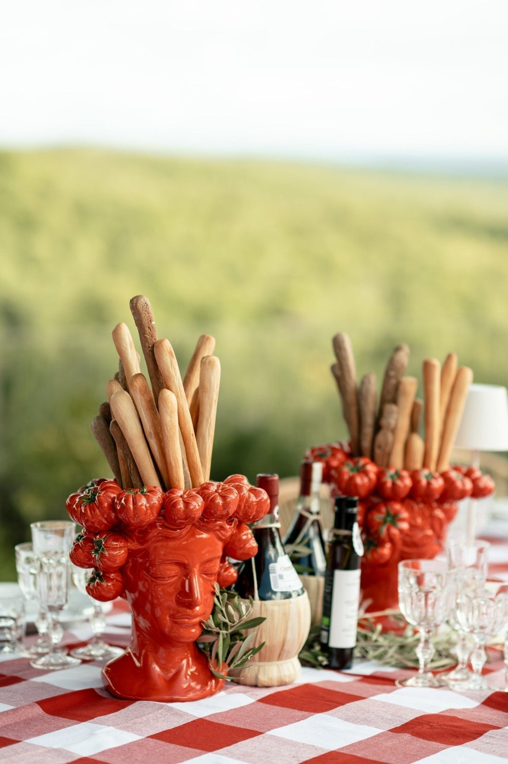 Reversible tablecloth styled for Italian tablescape