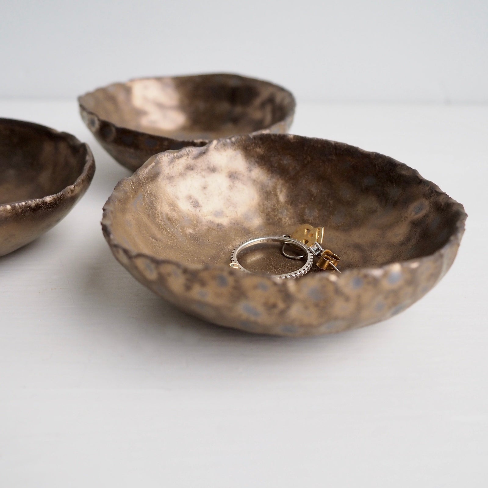 Handmade Gold Textural Ceramic Ring Dish