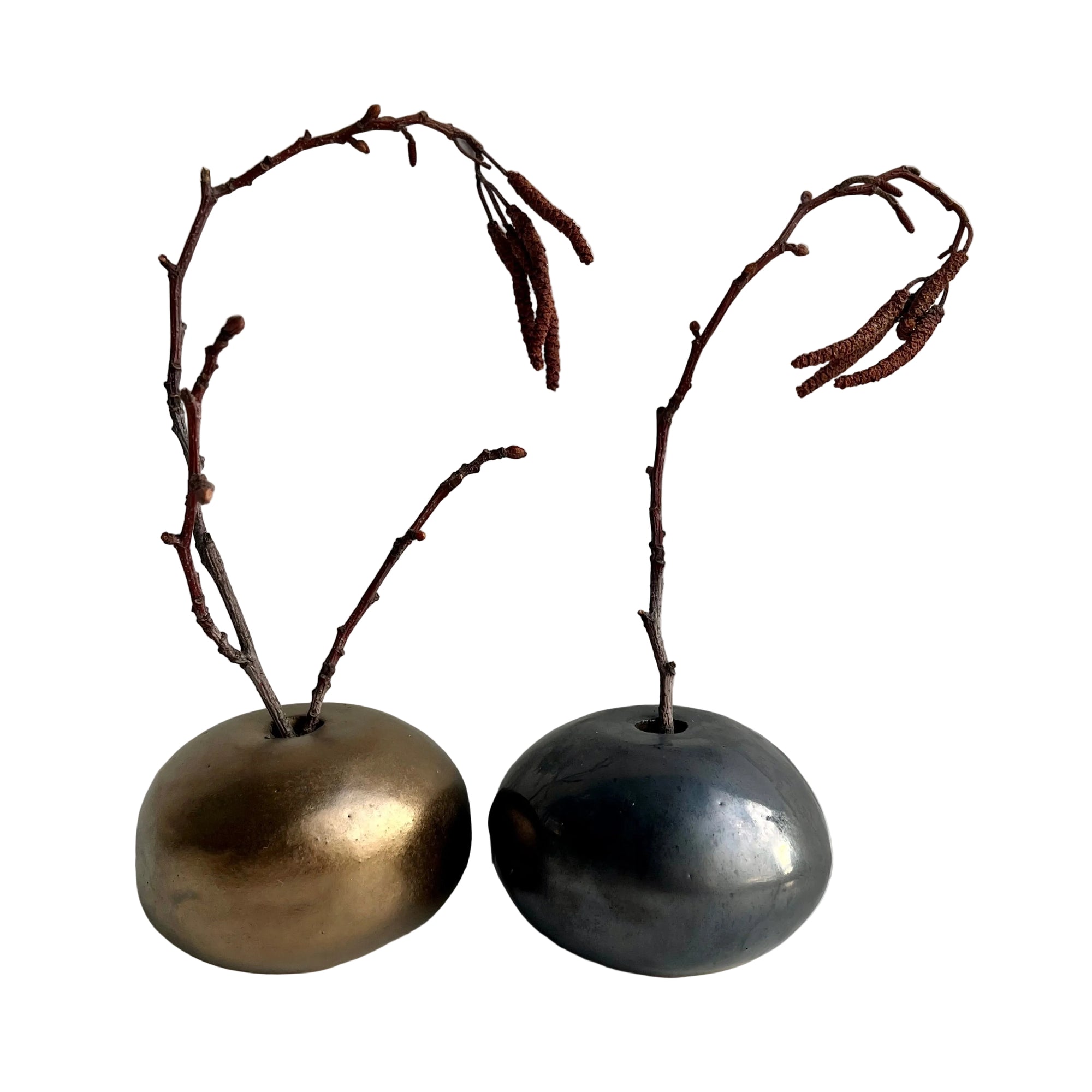 Handmade Ceramic Round Vases in White, Gold & Black