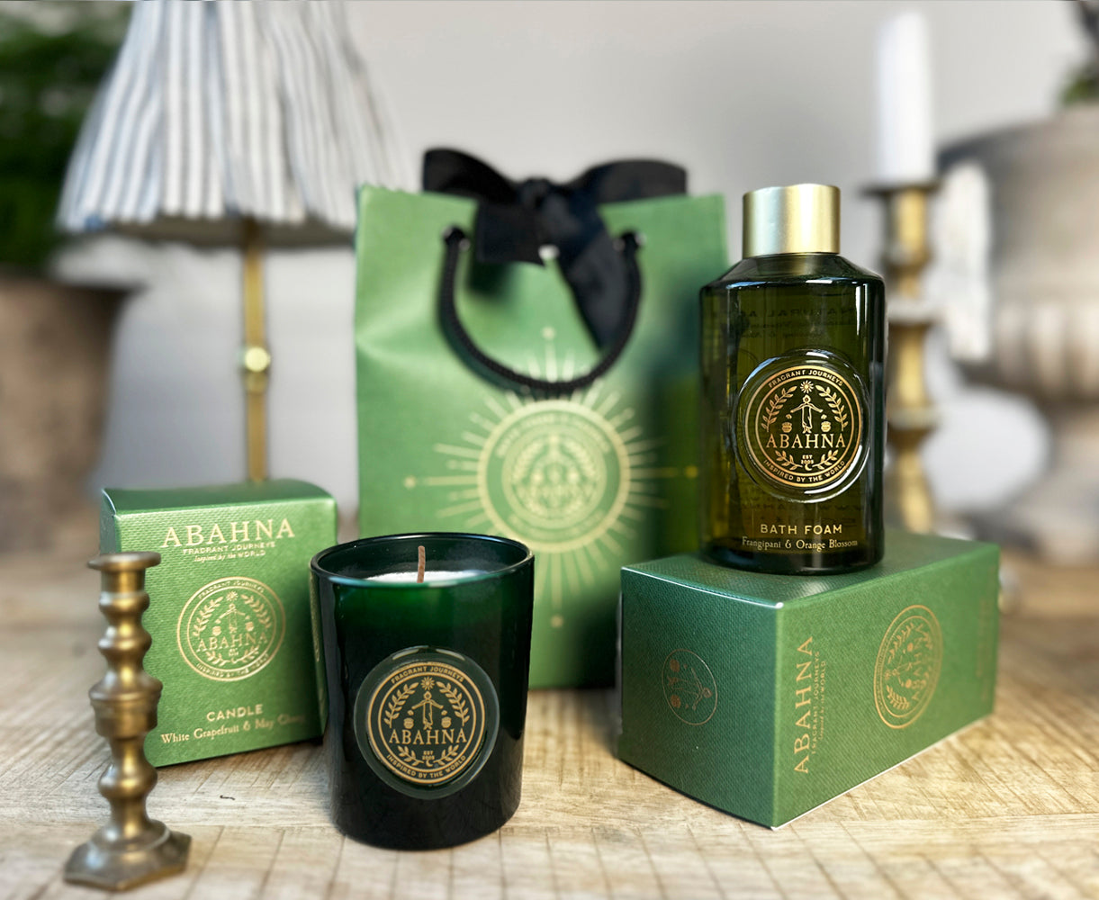 Mini bath foam and scented candle set – uplifting citrus relaxation gift by Abahna