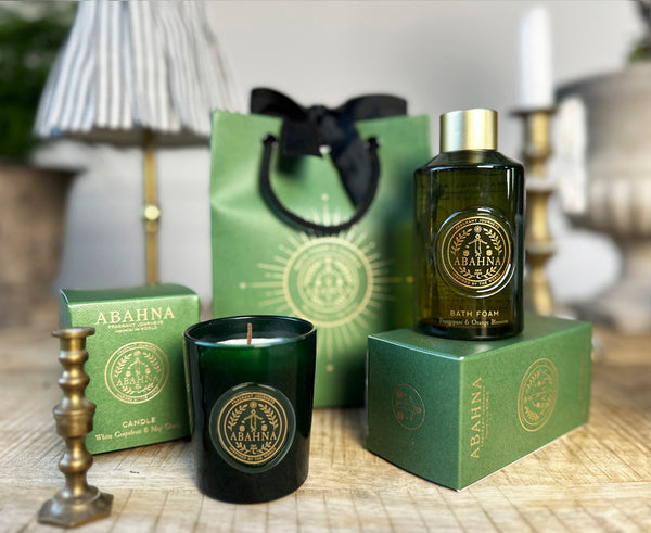 Mini bath foam and scented candle set – uplifting citrus relaxation gift by Abahna