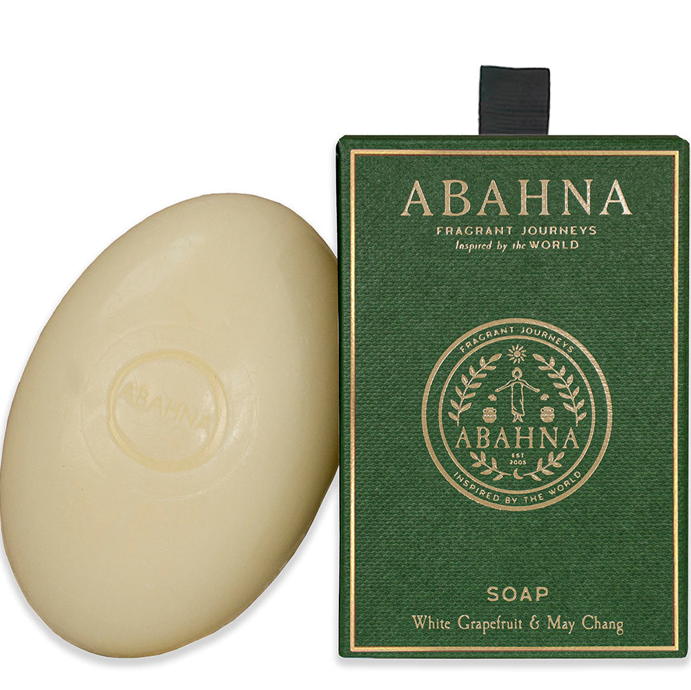White Grapefruit & May Chang bath foam in glass decanter with decorative soap box