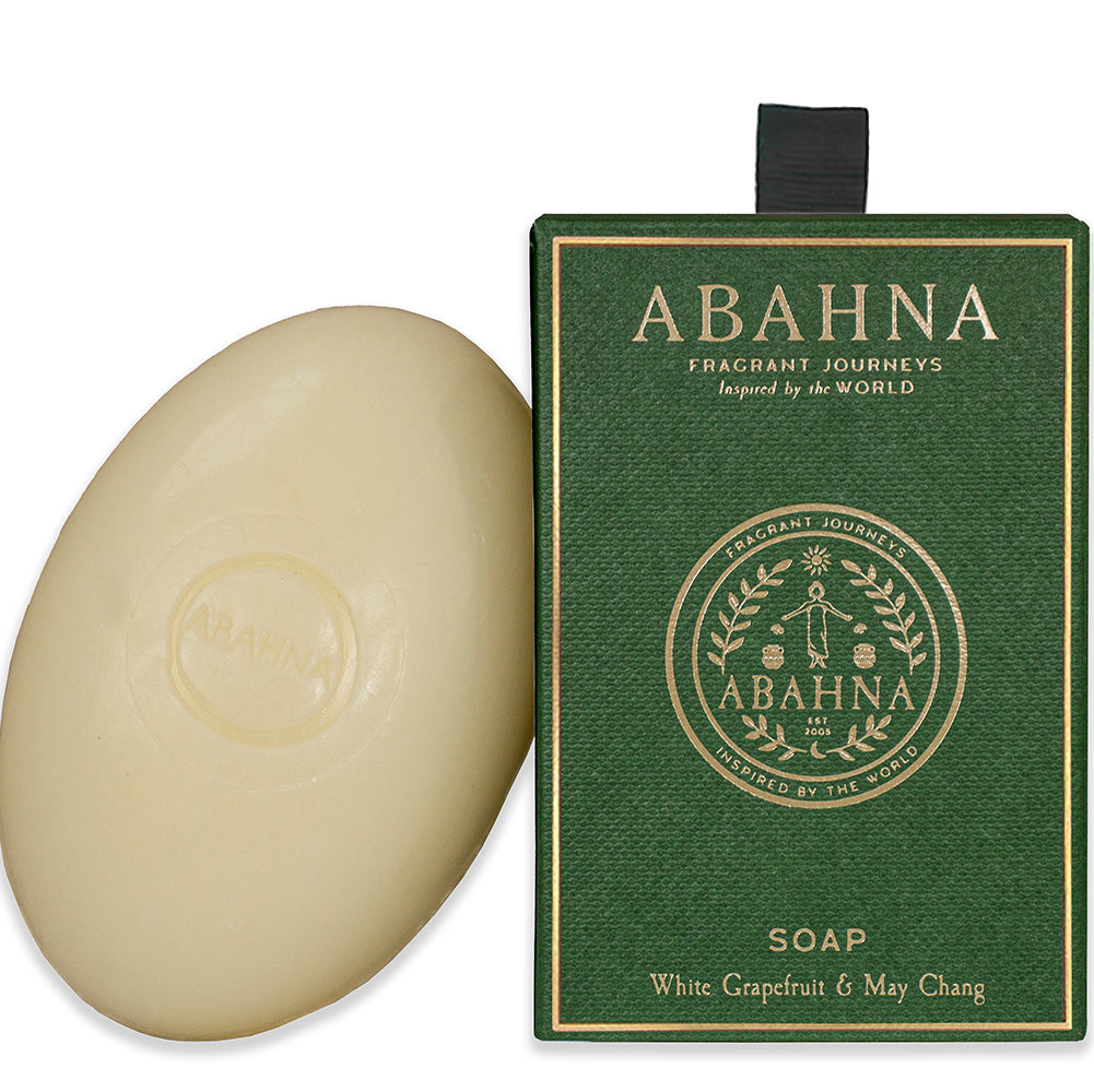White Grapefruit & May Chang bath foam in glass decanter with decorative soap box