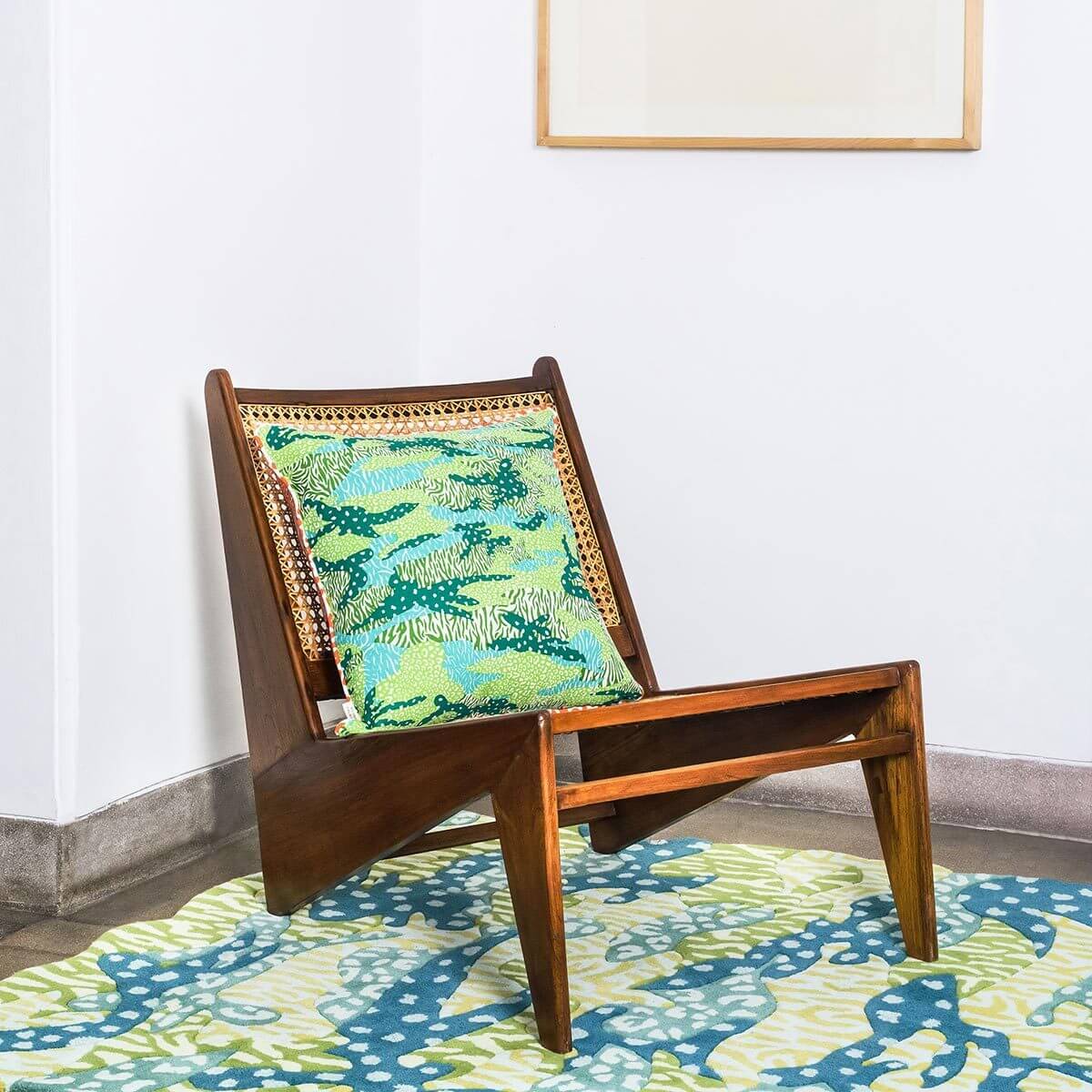 Green Big Cat Camo Rug and Cushion - a bold modern blend of camouflage and animal print 