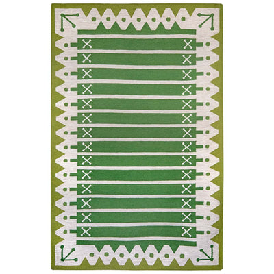 Darjeeling Green Stripe Flatweave Rug handwoven in bold stripes and decorative border.