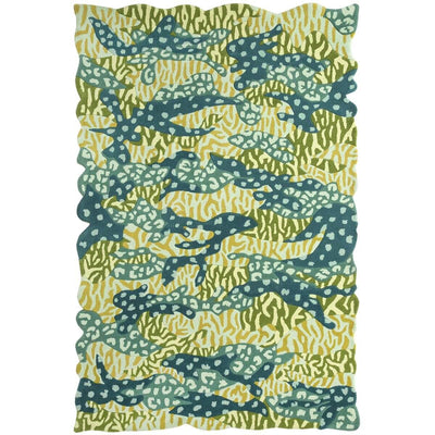 Green Big Cat Camo Rug hand tufted with camouflage and animal prints for a modern statement rug.