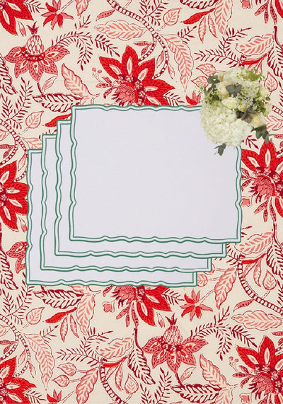 Green Wavy Trim Rectangular Placemats - Set of 4 - Casa by Josephine Jenno