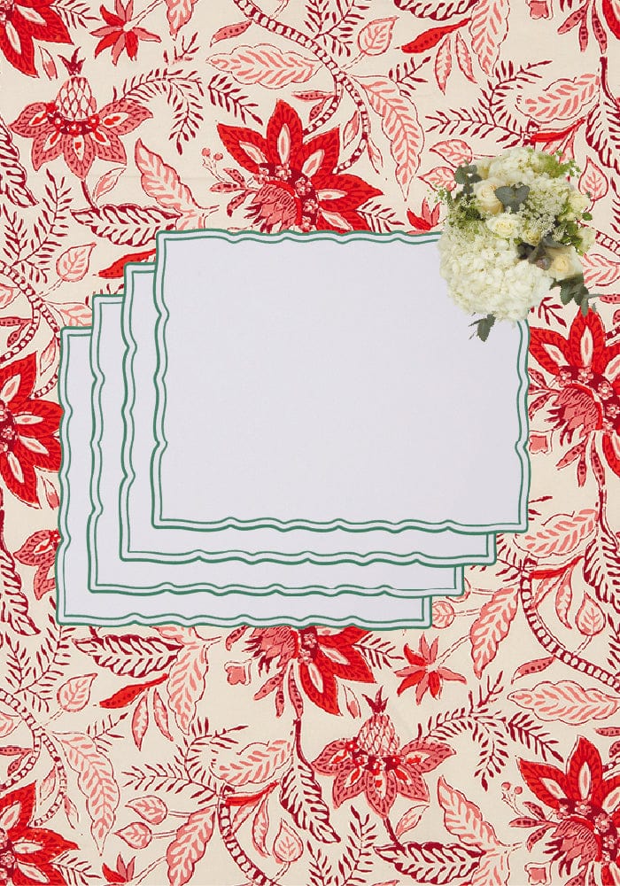 Green Wavy Trim Rectangular Placemats - Set of 4 - Casa by Josephine Jenno