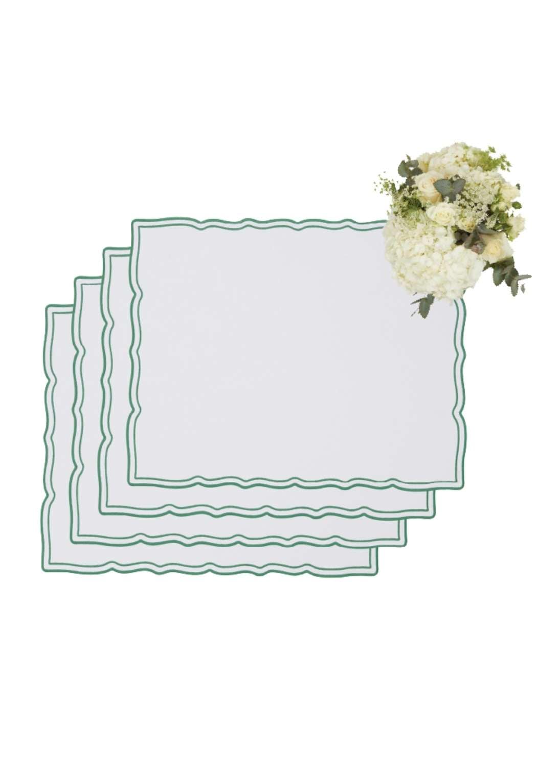 Green Wavy Trim Rectangular Placemats - Set of 4 - Casa by Josephine Jenno