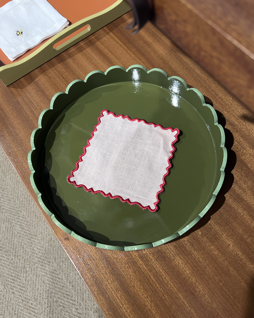 Baby Pink and Pink Scalloped Cocktail Napkin
