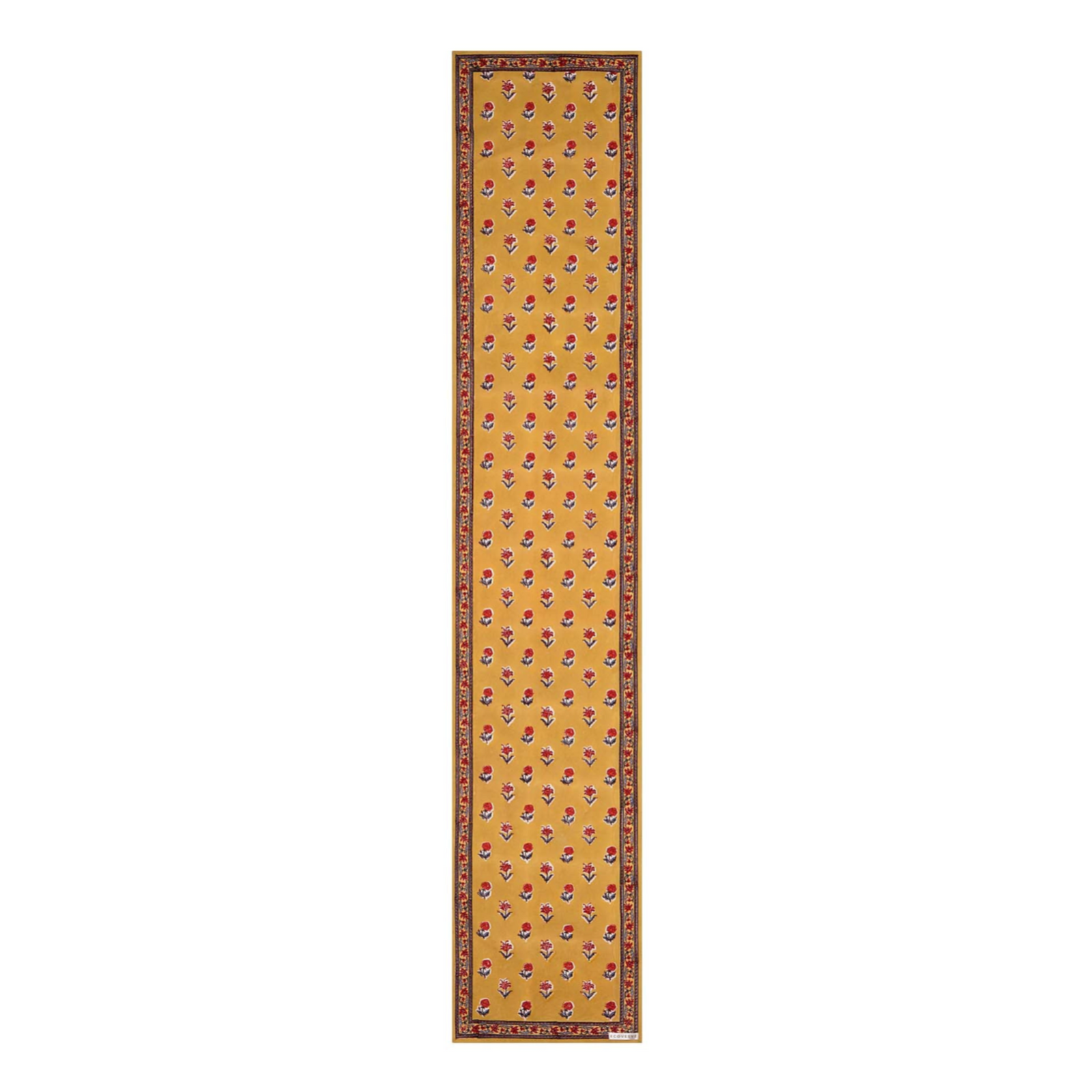 Block-printed Haldi table runner in yellow and red