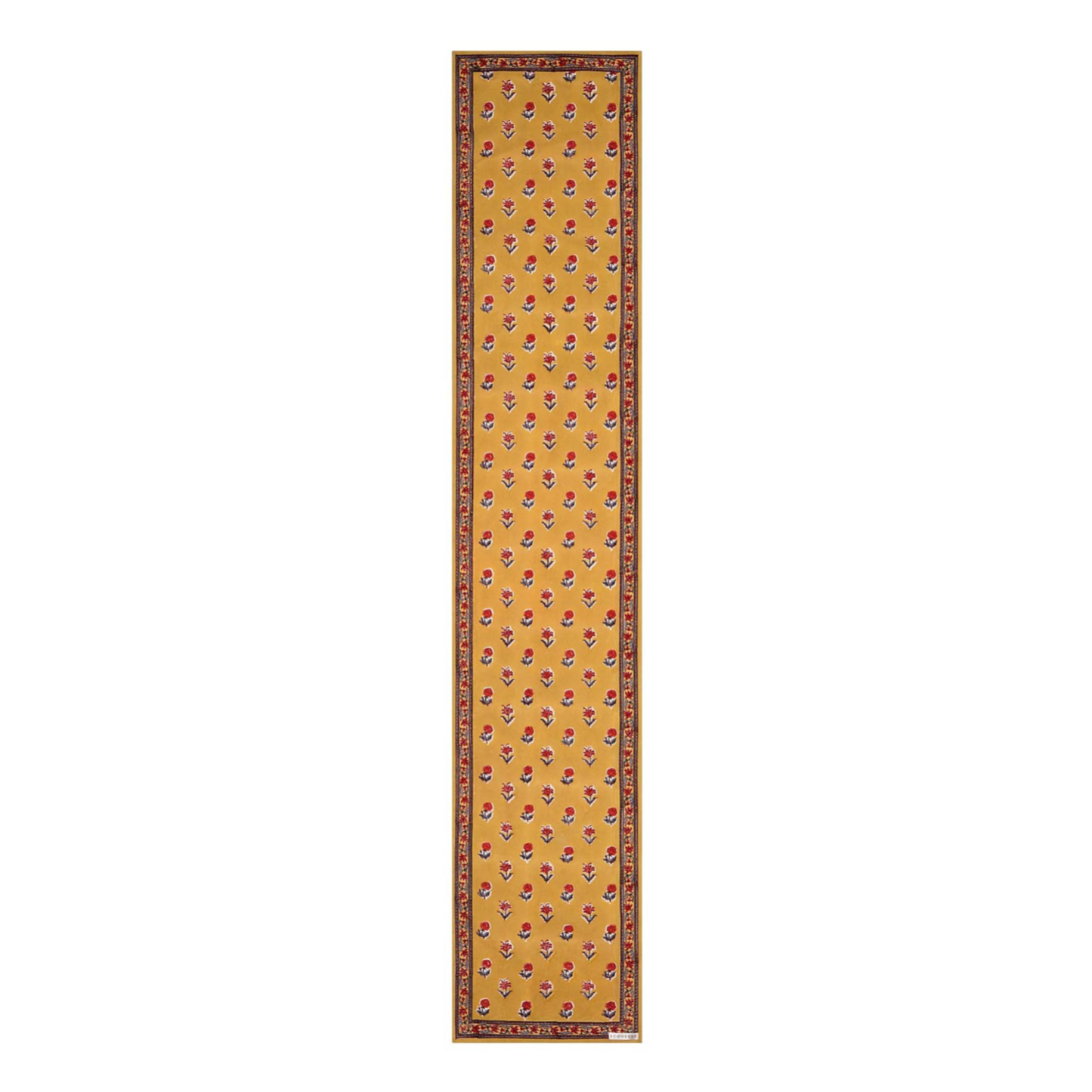 Block-printed Haldi table runner in yellow and red