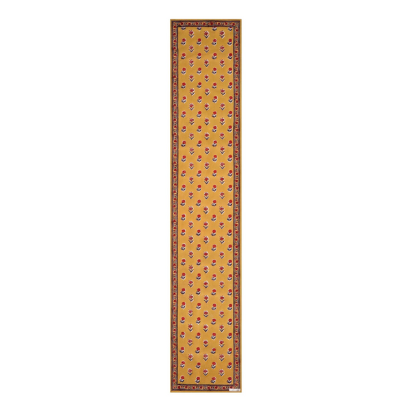 Block-printed Haldi table runner in yellow and red