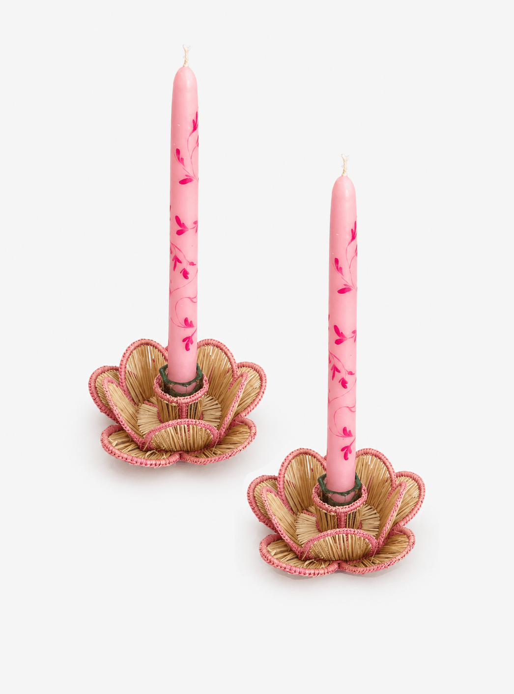 Hand-Painted Taper Candles in Pink
