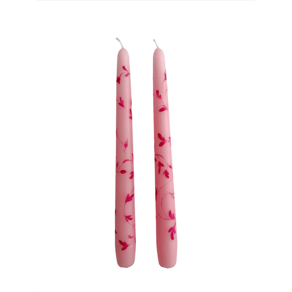 Pair of Hand-Painted Taper Candles in Pink