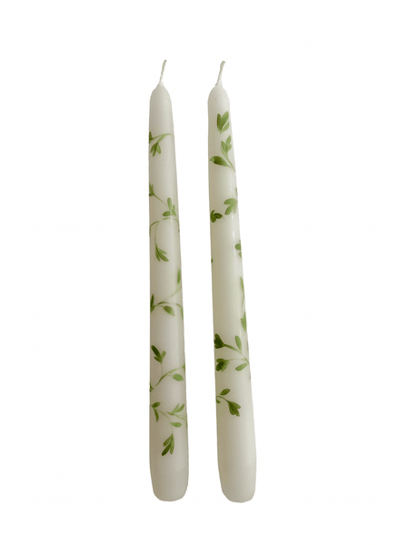 Pair of Hand-Painted Taper Candles in Green