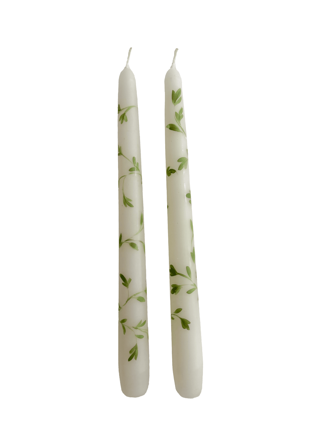 Hand-Painted Tapered Candles in Green