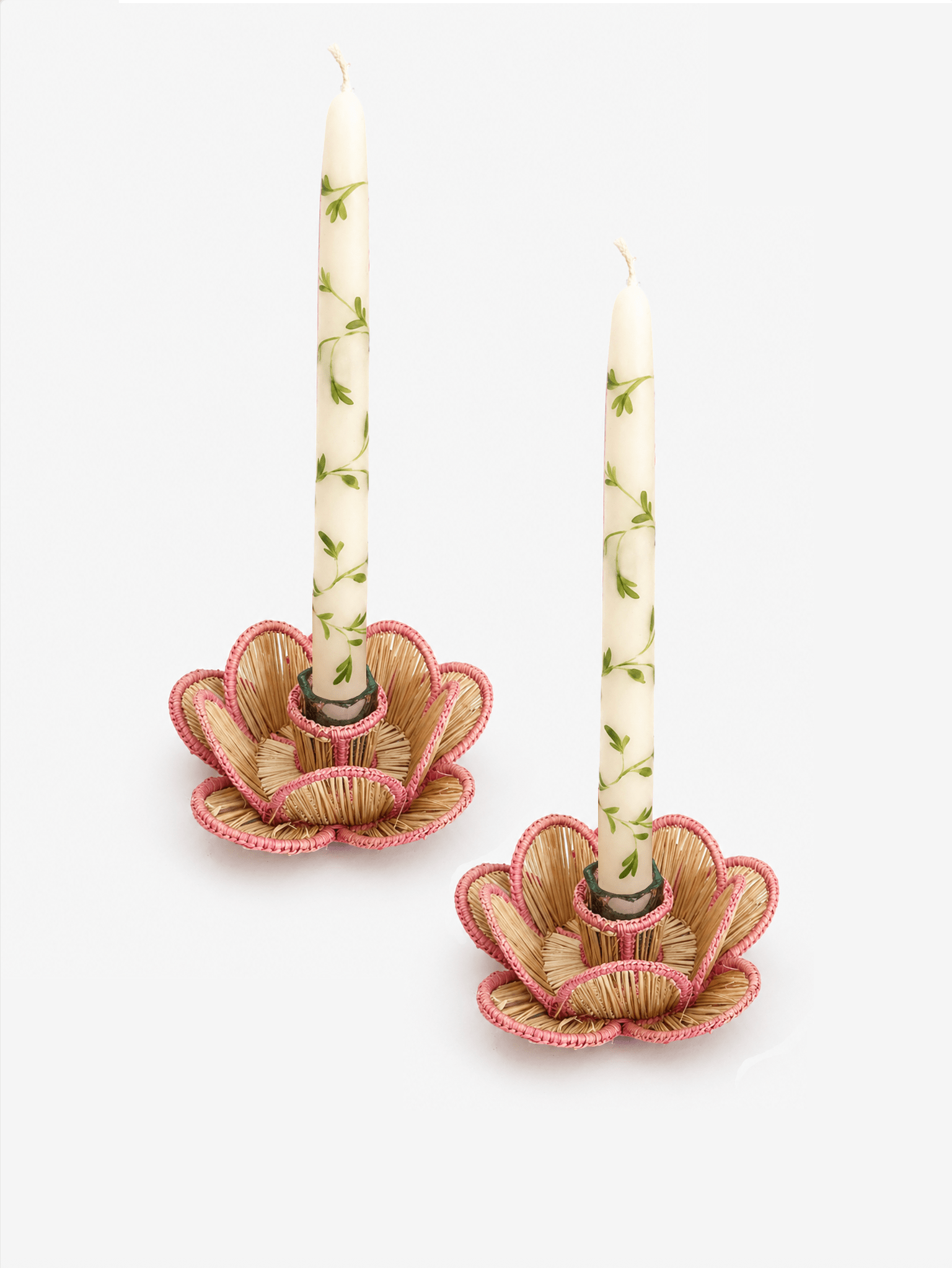 Hand-Painted Tapered Candles in Green