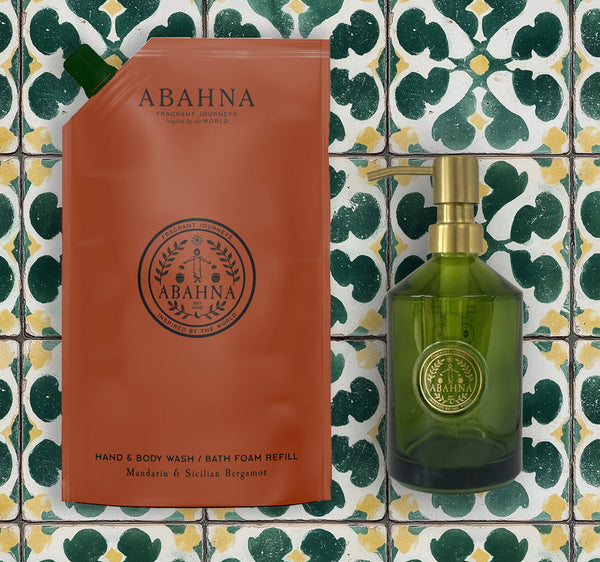 Glass Hand Wash Bottle Refill Set - Mandarin & Sicilian Bergamot
