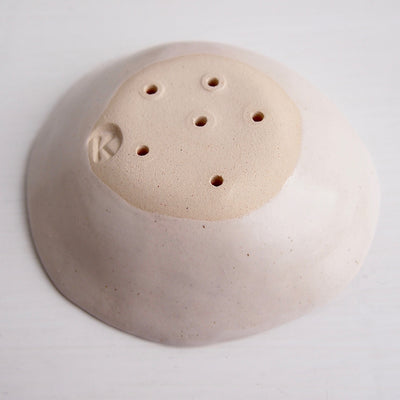 handmade mini pink pottery soap dish base view