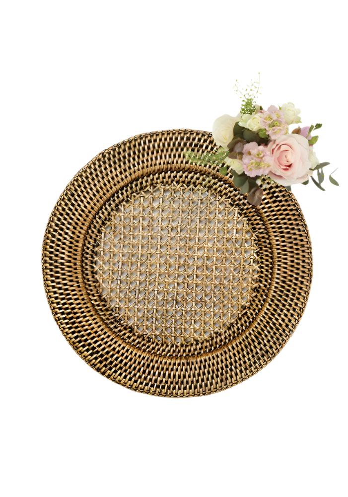 Harbour Island Round Rattan Charger Brown - Set of 4 - Casa by Josephine Jenno