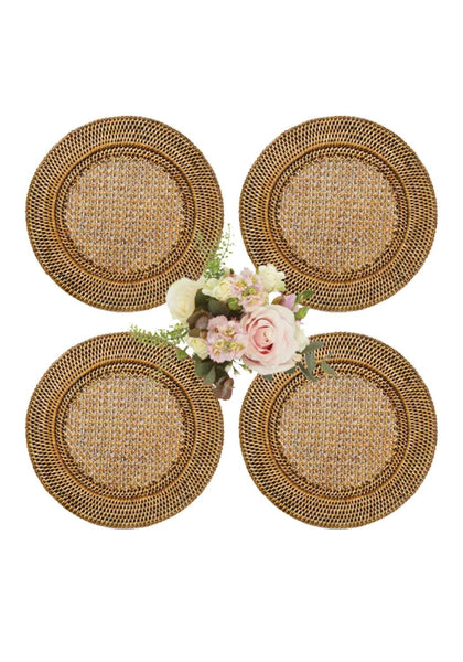 Harbour Island Round Rattan Charger Brown - Set of 4 - Casa by Josephine Jenno