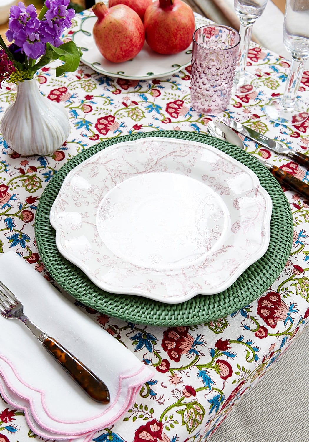 Harbour Island Round Rattan Charger Green - Set of 4 - Casa by Josephine Jenno