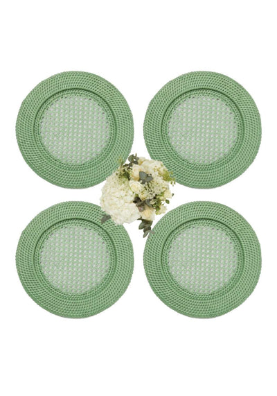 Harbour Island Round Rattan Charger Green - Set of 4 - Casa by Josephine Jenno