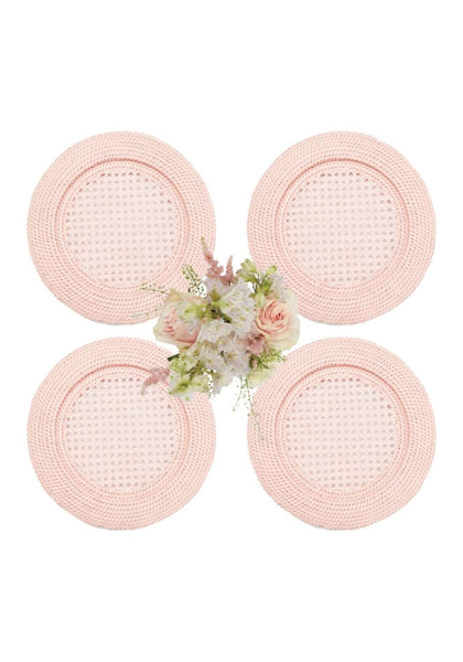 Harbour Island Round Rattan Charger Placemat Pink - Set of 4 - Casa by Josephine Jenno
