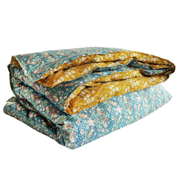 Reversible Heirloom Quilt made with Liberty Fabric STRAWBERRY THIEF & CAPEL MUSTARD - Coco & Wolf