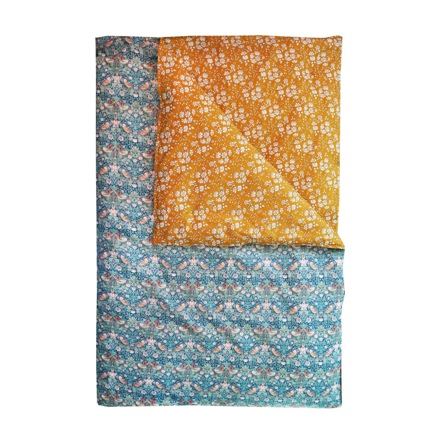 Reversible Heirloom Quilt Made With Liberty Fabric Strawberry Thief & Capel Mustard