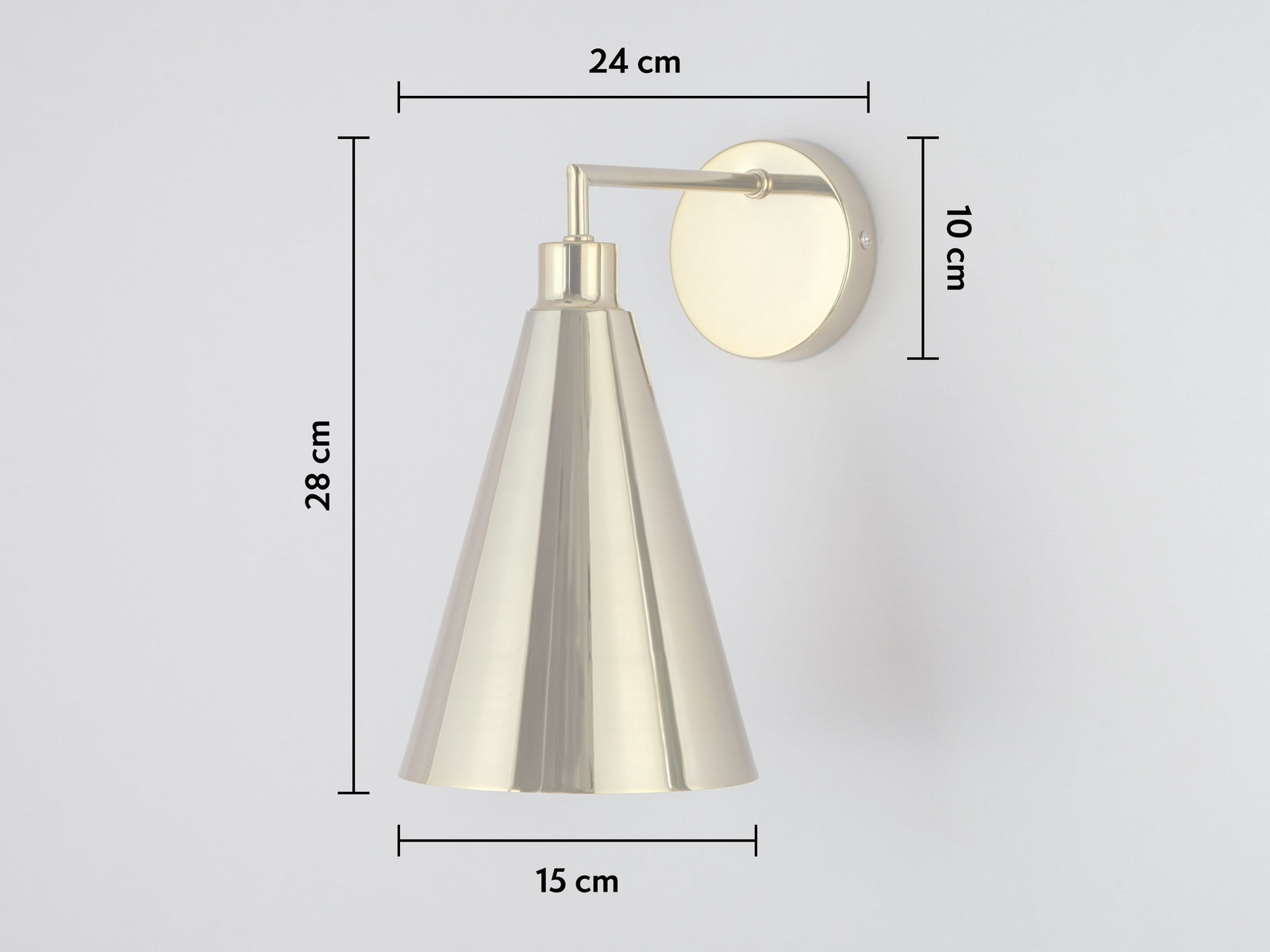 Brass cone shade wall light