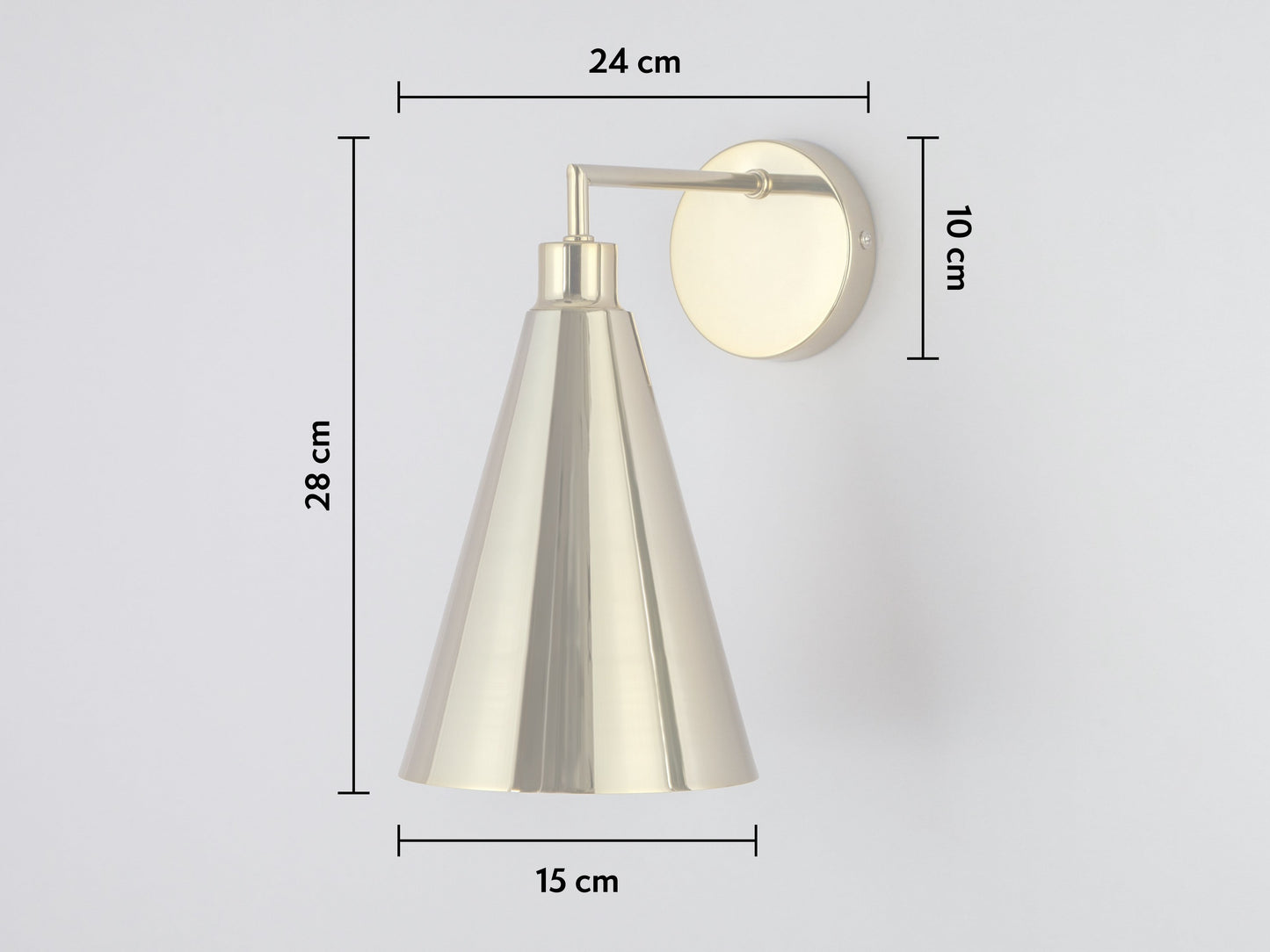 Brass cone shade wall light