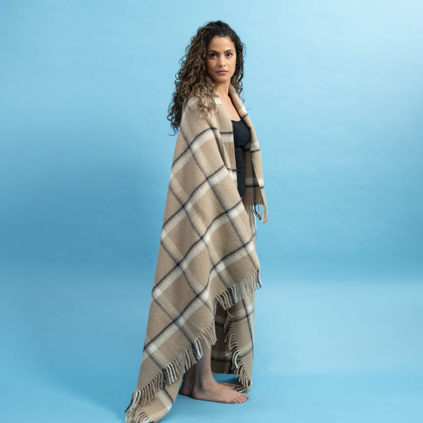 Evening Tales - Pure New Wool Blanket - Checkmate Latte