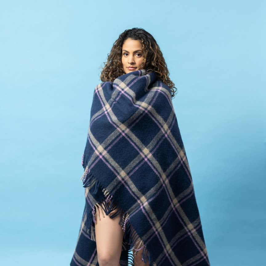 Evening Tales - Pure New Wool Blanket - Checkmate Navy