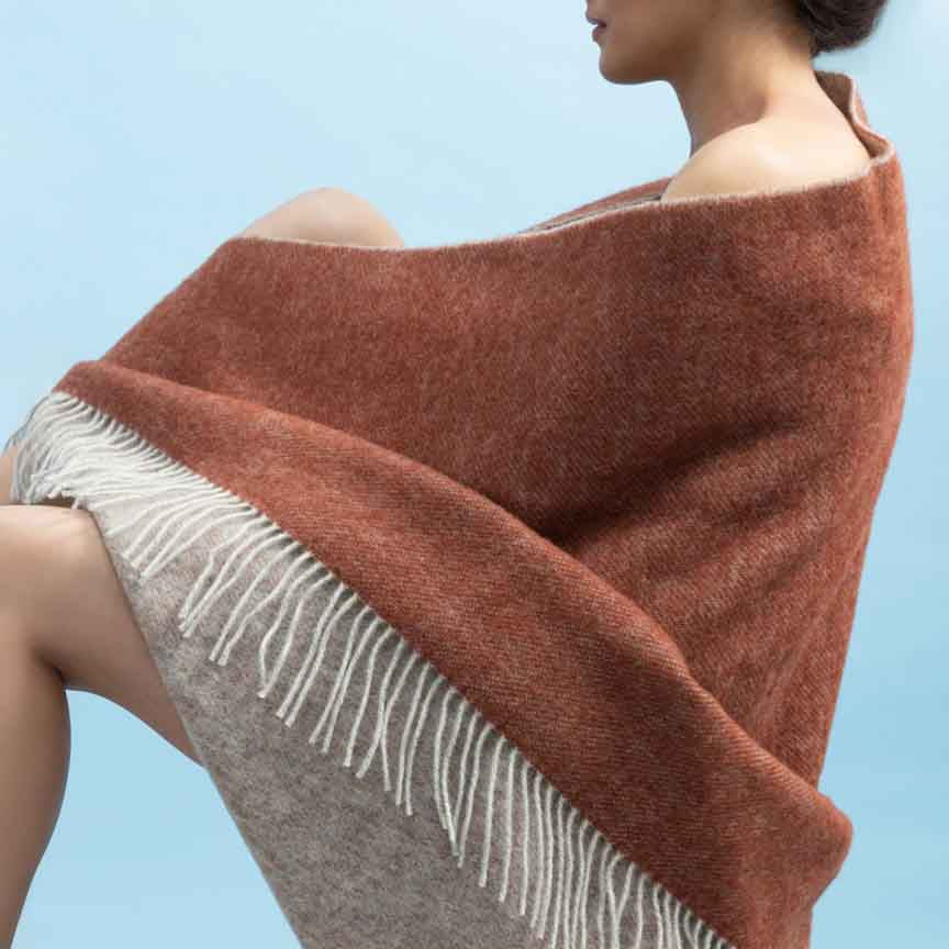 The Loft - Pure New Wool Throw - Reversible Brick / Grey