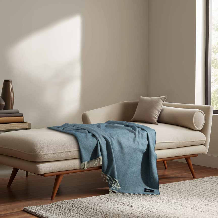 Daydreams - Merino Lambswool Throw - Sea Blue